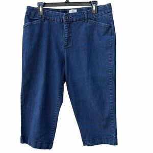 St Johns Bay Crop Jeans Blue Denim Straight Leg Jeans Stretch Women Size 12